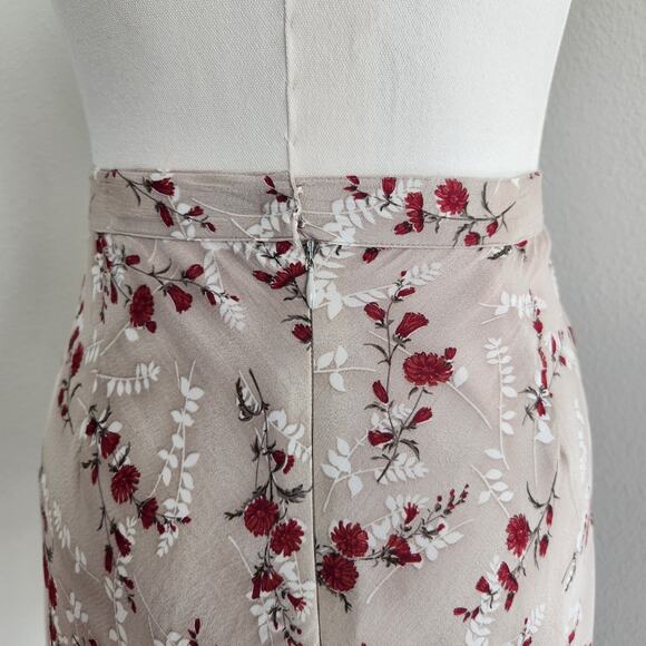 Vintage 90s Ann Tjian for Kenar Rayon Floral Mini Skirt Lined Beige Red 8 - Picture 6 of 8
